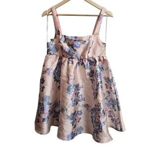 NWOT Lulus Floral Pink Floral Mini Babydoll Dress Sz M Bows Coquette Regency